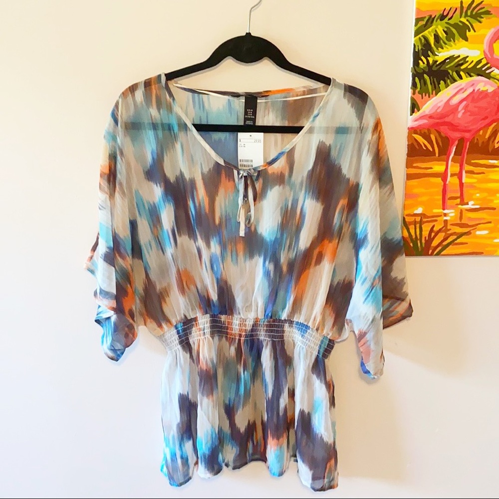 H&M Abstract Sheer Cinched Waist Blouse